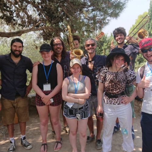 Students with band in Parc Guell